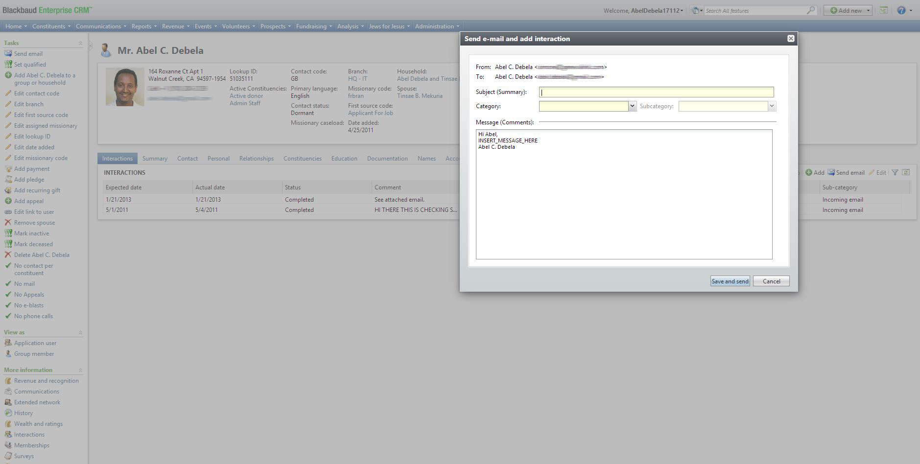 BBCRM Constituent Interaction Email
