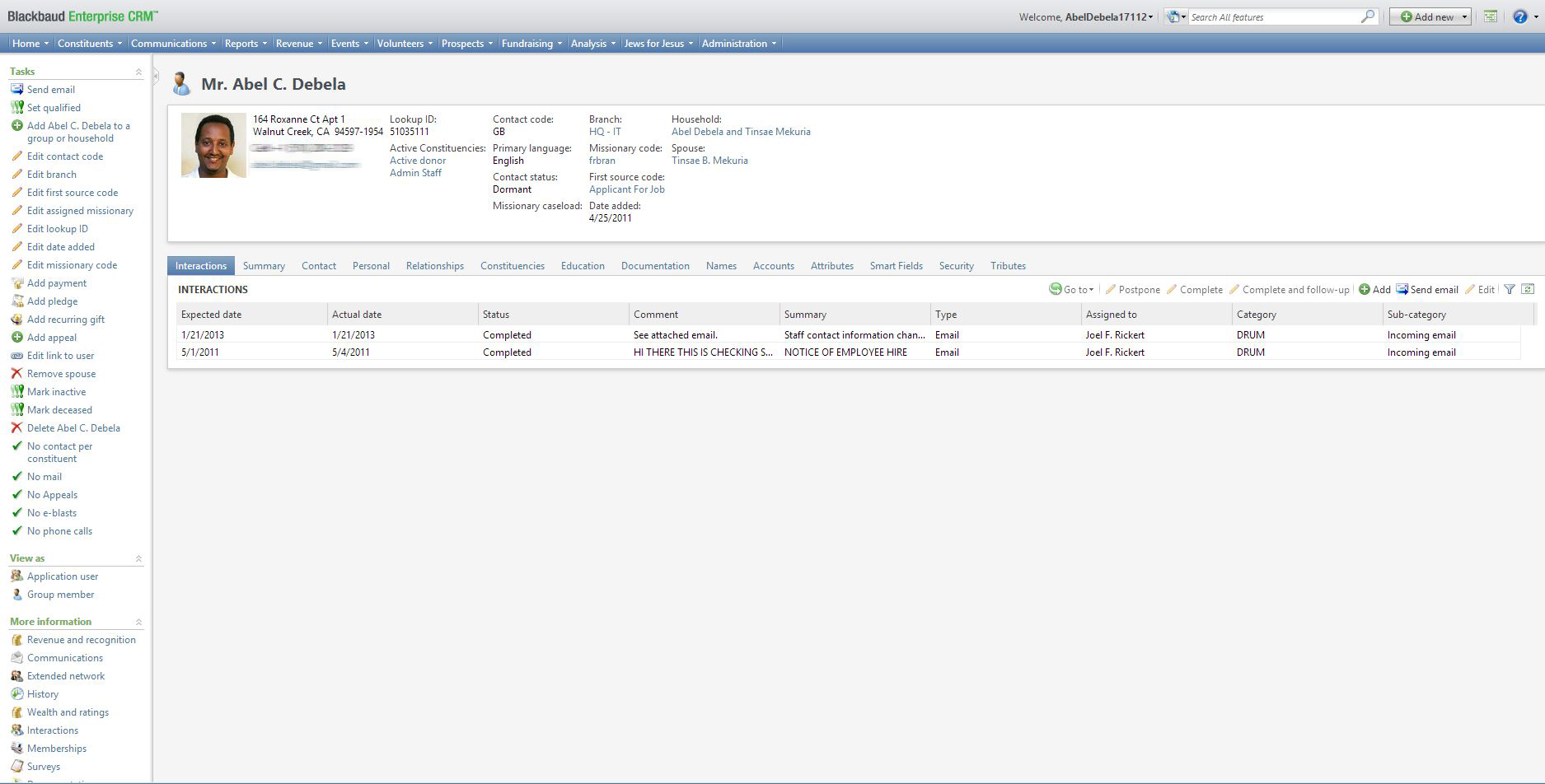 BBCRM Custom Constituent Summary Form