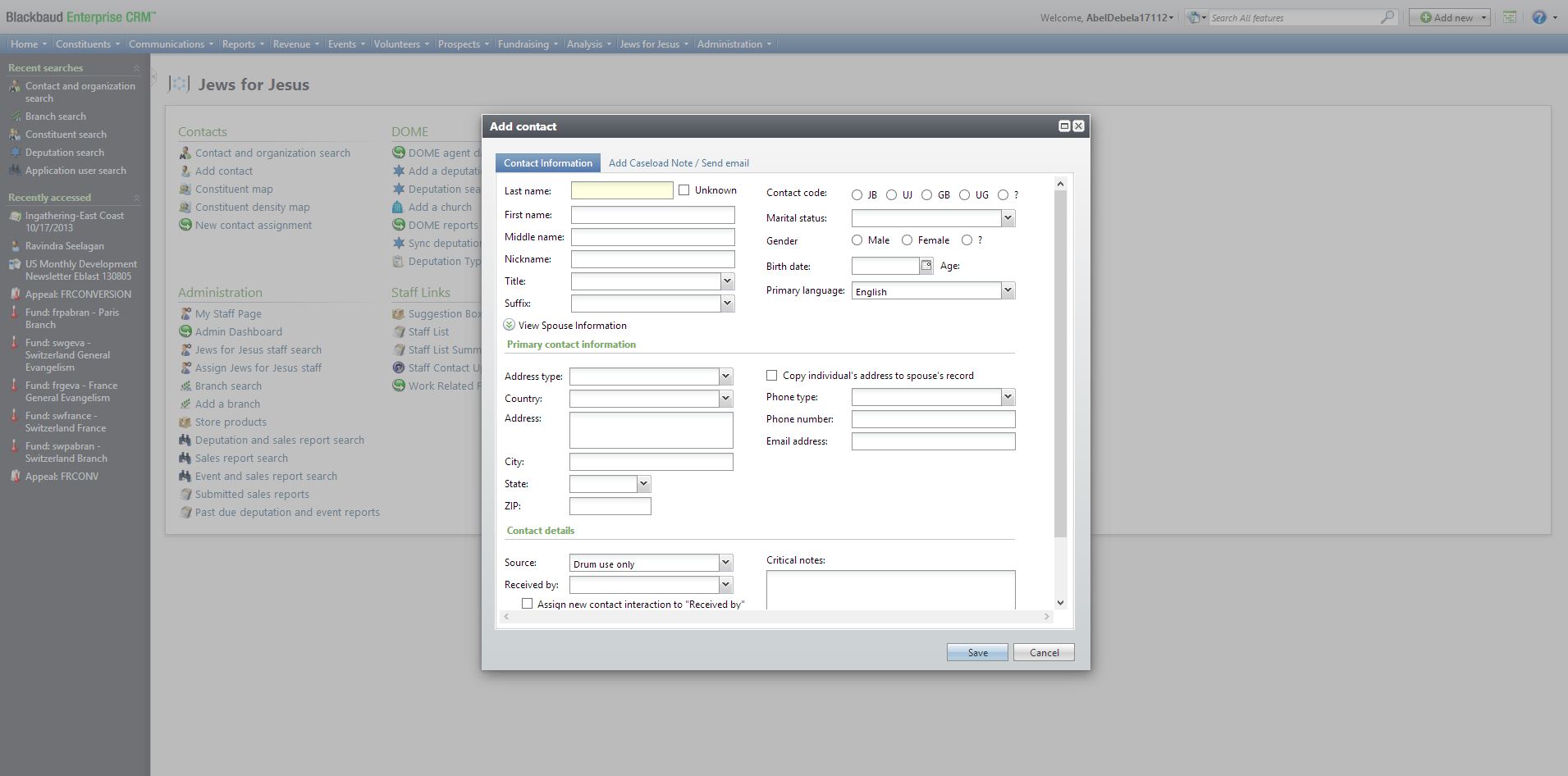 BBCRM Custom Contact Add form
