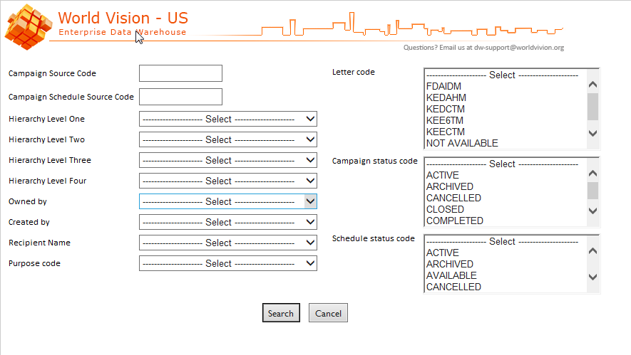 EDW Campain Search Screen