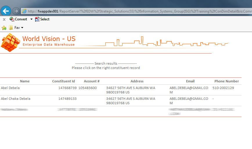 EDW Constituent Search Result